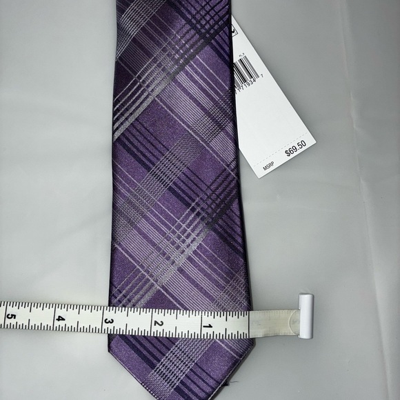 2/$35 Calvin Klein NEW Silk Blend Tie Purple Plaid Neck Tie 3” Slim MSRP $69.50 - Picture 3 of 6